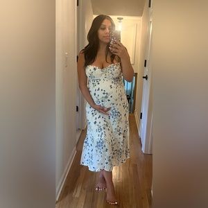 Reformation Enya Dress - Cream and Blue Floral (with zipper) Size 10